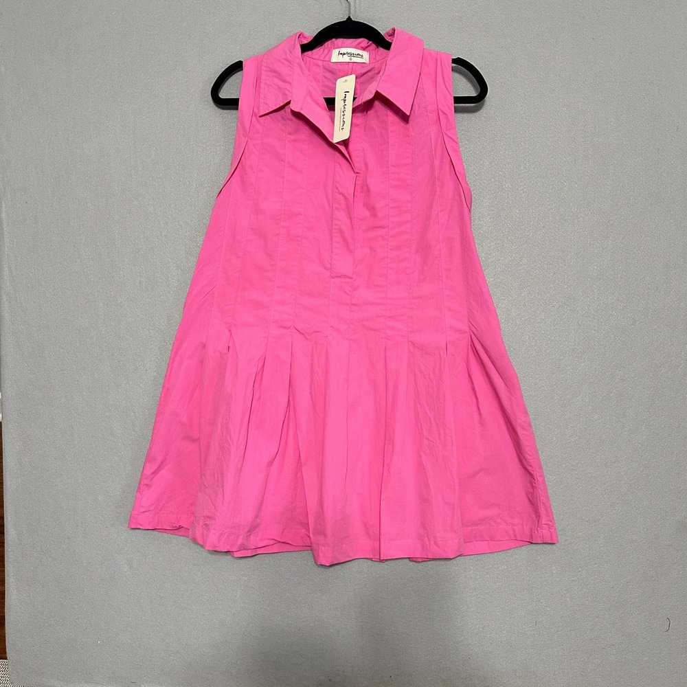 Impressions Pink Sleeveless Pintuck Pleated Mini Dress Small NWT A-Line Collared
